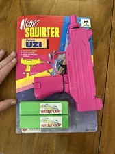 Vtg 90s Neon Pink Pinsquirter 9mm UZI squirt gun Toy Sound water clips NOS