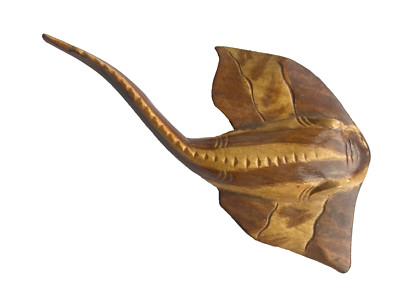 Hand Carved Natural Wood Jamaican Art Stingray 9'' x 4.5'' Light Stained