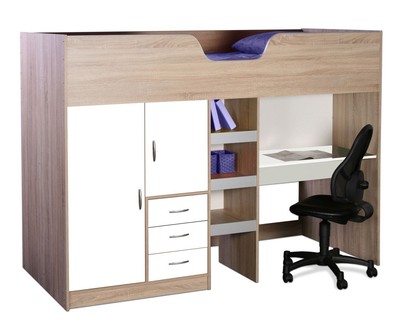 Bourne Loft High Sleeper Childrens Cabin Bed Desk Wardrobe Oak And