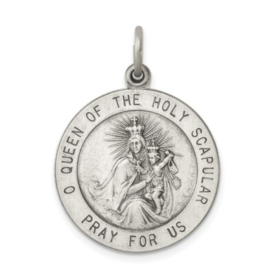 Sterling Silber 925 Königin des Heiligen Skapulier Runde Medaille Anhänger 1,18 Zoll
