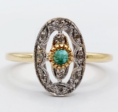 Bague Art Déco En Or Blanc 18k Plaque Onyx Et Diamant - Taille 52 - Circa 1930 - Occasion