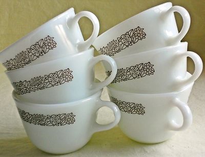 Pyrex Woodland Brown Coffee Tea Cup Mug Lot of 6 Round Bottom C Handle