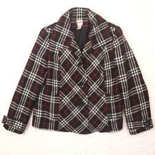 Chicos Blazer Sz 2 L Black White Red Tweed 3-Button Professional Career Jacket