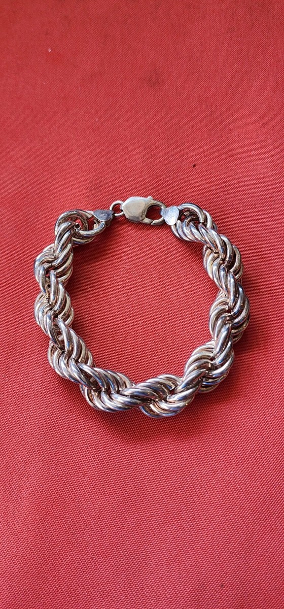 Vintage Sterling Silver 925 Hollow Rope Chain Bracelet Long 37G