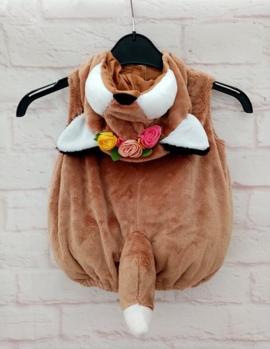 Dream Play Imagine Dress Up Gilet 6-9 Months Fox Padded Plush Hood Flowers Zip - Picture 3 of 13