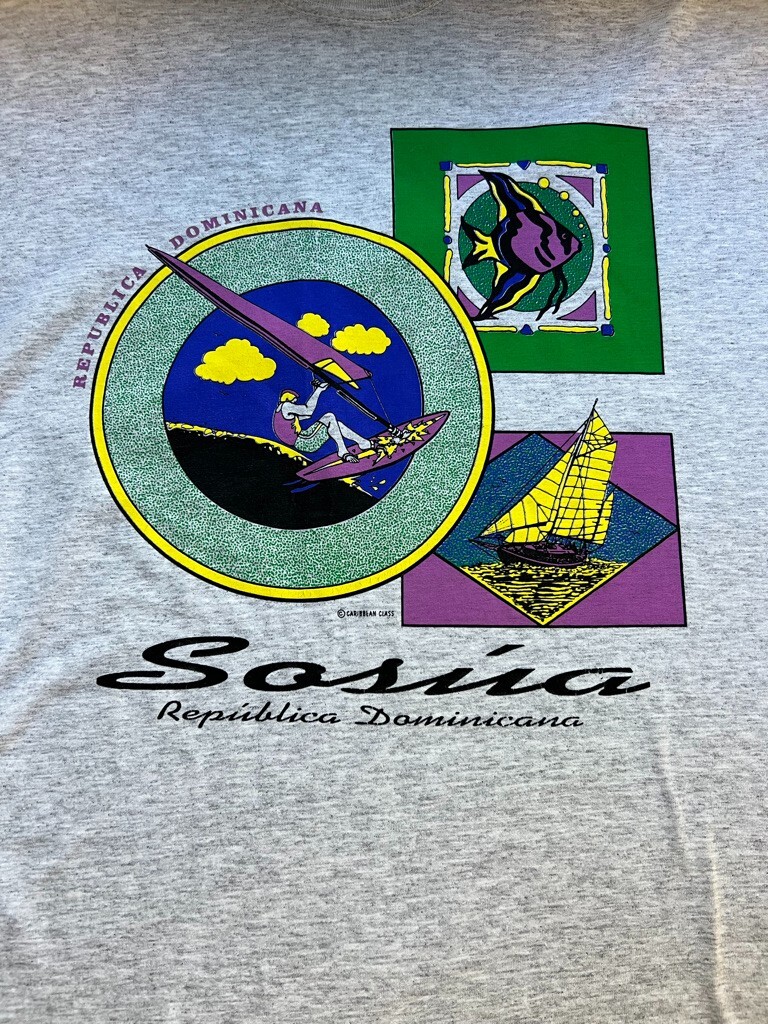 T shirt Vintage Fila (L XL) SOSUA Dominicana Grigio Heather Punto Singolo