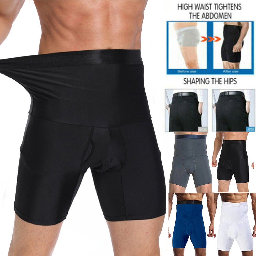 Mens Compression High Waist Boxer Shorts Tummy Slim Body Shaper Girdle Pants US*