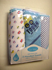 Bon Bebe Hooded Towels, 3 Pack, Truck Design, Blue  White, Brand New