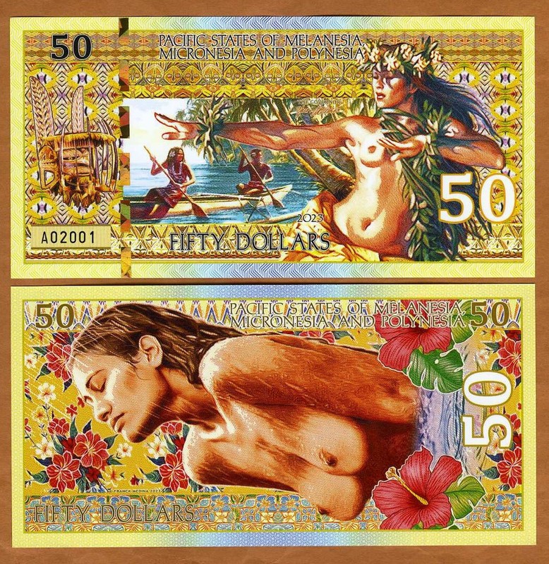 Pacific States of MMP, $50 2023 Private Issue Polymer, Polynesian Nude