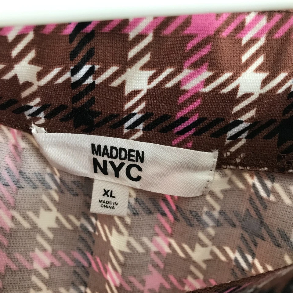 Minifalda MADDEN NYC talla XL marrón rosa y crema pata de gallo a cuadros línea A Foto 4 de 4