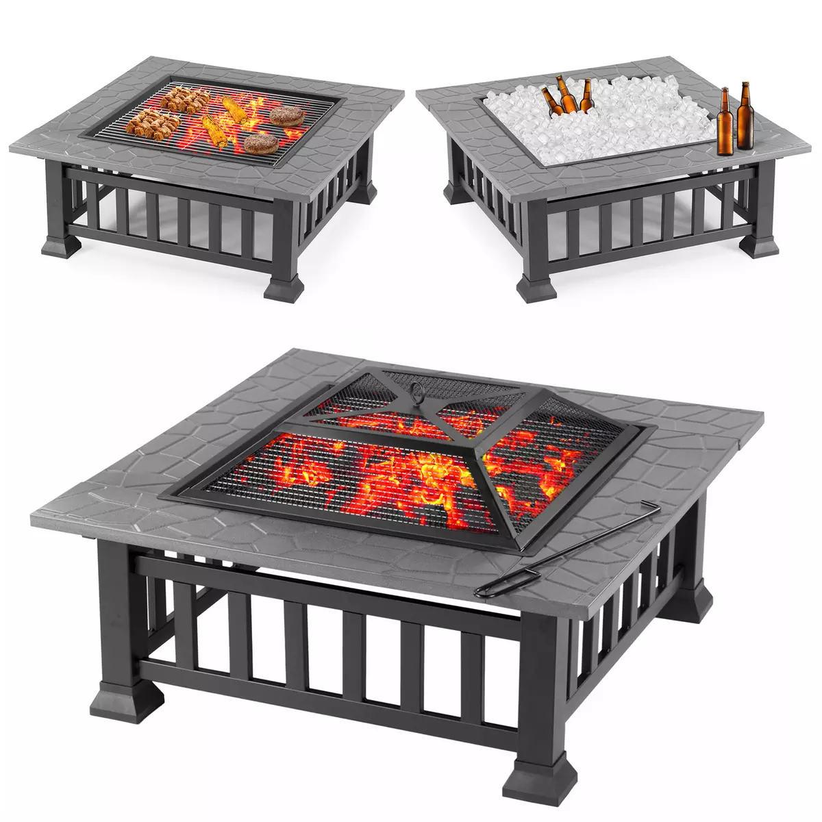 FIRE PIT GARDEN BBQ CAMPING STOVE ICE BUCKET SUMMER COOLER TABLE