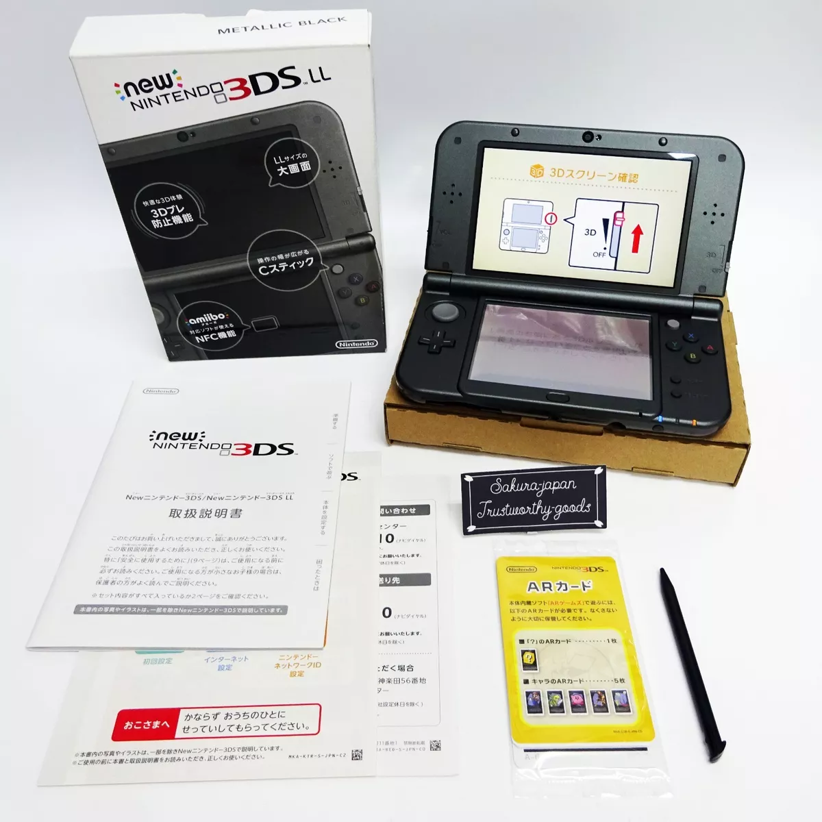 New Nintendo 3DS LL (XL) metalic black console handheld System Japan Import  Used