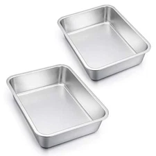 2 Pack Lasagna Deep Stainless Steel Baking Pans, 12.75 x10 x3.2 In Rectangular M