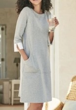 Soft Surroundings Gray Sweatshirt Dress w White Cuffs Kangaroo Pocket Small S