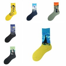 6 Pairs Fine Art Socks Mona Lisa Starry Night Kiss Da Vinci Munch Van Gogh Klimt