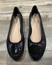 Collection By Clarks Shoes Womens 8 W Casual Slip On Ballet Flats Black Snakeski