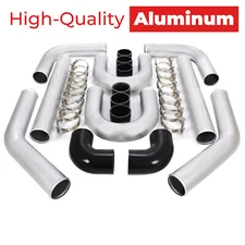 Universal Turbo 3 Inch Aluminum Intercooler U-Piping Kit Black Upgrade Kit