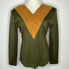 VTG knit top with suede v neck 1970s