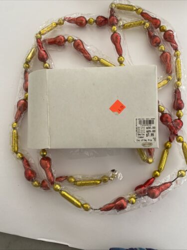 VTG NOS Gold Red MERCURY GLASS Big BEAD Tube TEARDROP 9 FT GARLAND Ornament - Picture 16 of 16