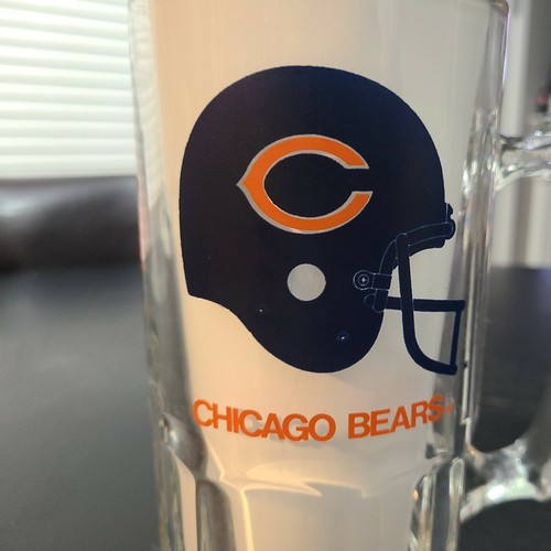 Vtg 90 Chicago Bears Slim Jim Collectors Series Large Think Glass Stein Beer Mug - Picture 2 of 8