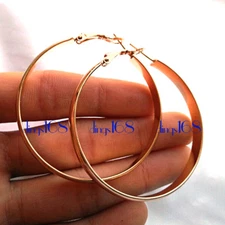 18K Gold Filled Tarnish-Free 2 inch/50mm Large 3mm wide Flat Hoop Earrings E191G