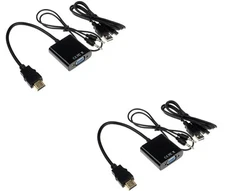 2X HDMI Male to VGA HD15 Female Monitor Active Adapter with Stereo Audio Output