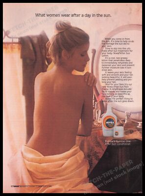 Nivea After Sun Lotion 1980s Print Advertisement Ad 1985 Bare Back Mirror Skin