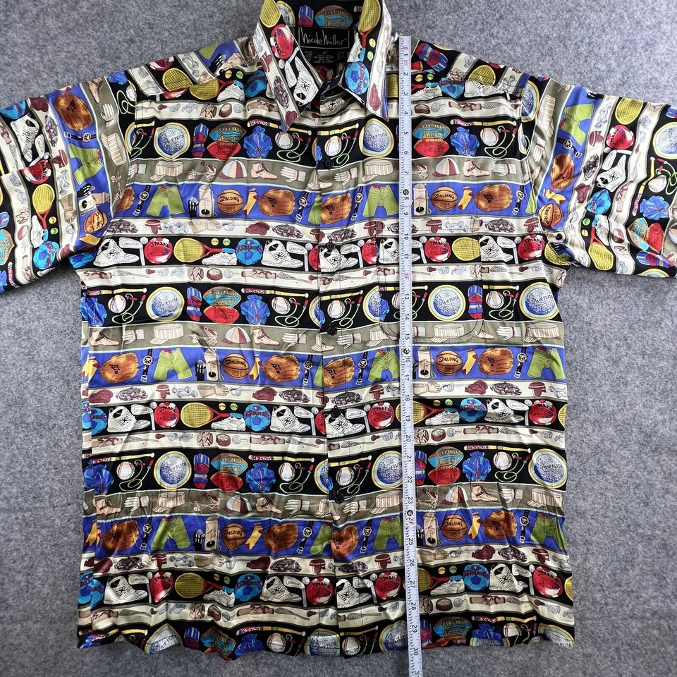 Camisa vintage 1993 Nicole Miller 100 % seda abotonada para hombre talla mediana Spalding Foto 4 de 4