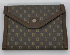 Vintage FENDI ROMA Monogram Brown Leather Canvas Short Wallet 1980s Logo FF