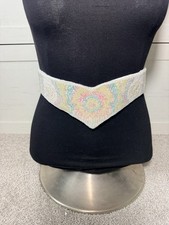 Vintage 80s Glam Flower Design Beaded Cinch Waist Belt Art Deco 29  Waist