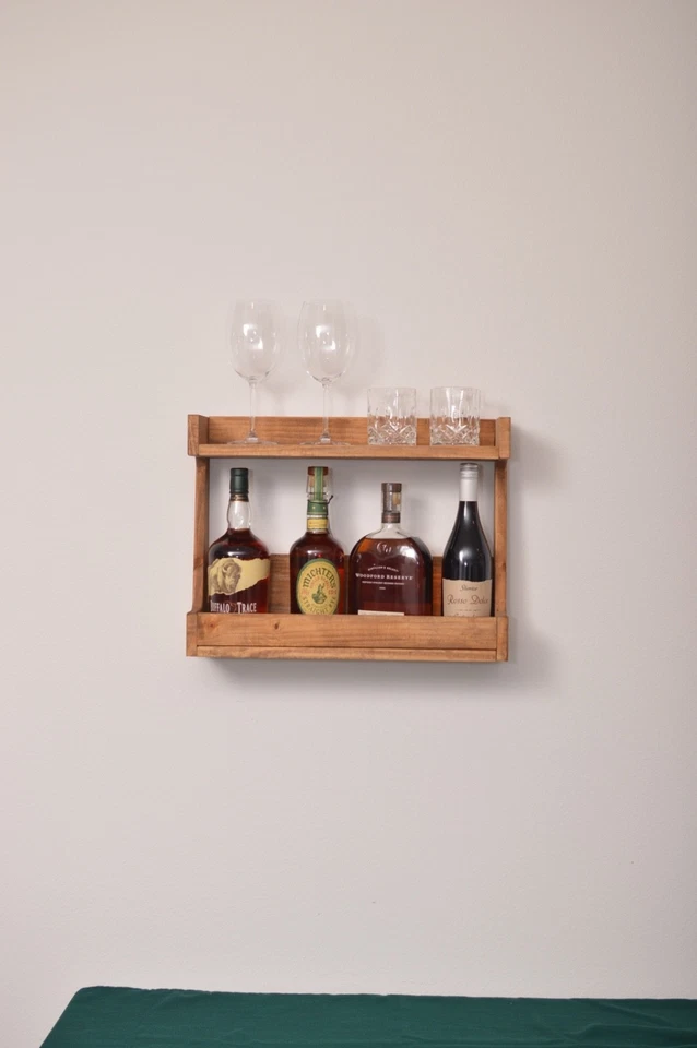 Estante de madera para licor montado en la pared y soporte de vidrio estante de barra rústico Foto 3 de 4