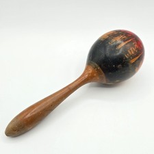 Vintage Single Wooden Wood Hand Painted Maracas