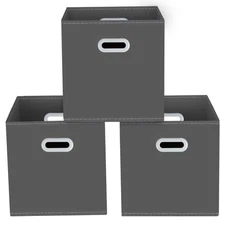 3 Pack Foldable Cube Organizer Storage Bins with Handles Collapsible Baskets