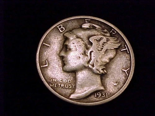 1931-S  Mercury Dime,  a Fine Grade coin.