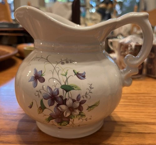 McCoy Pottery Pitcher 7528 White With Purple Violets 5.5" Tall, Vintage