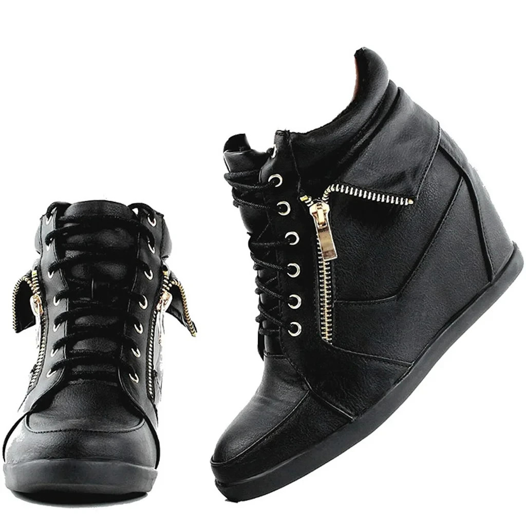 | Leatherette Lace-up Shoes With Side Zipper
