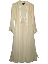 Halston Pastel Yellow Peignoir Set Sheer Chiffon Small Robe Medium Nightgown