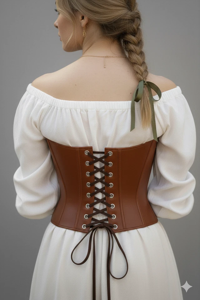 Cinturón corsé debajo del busto de cuero, ceñidor renacentista, cinturón de cintura ancha Foto 4 de 4