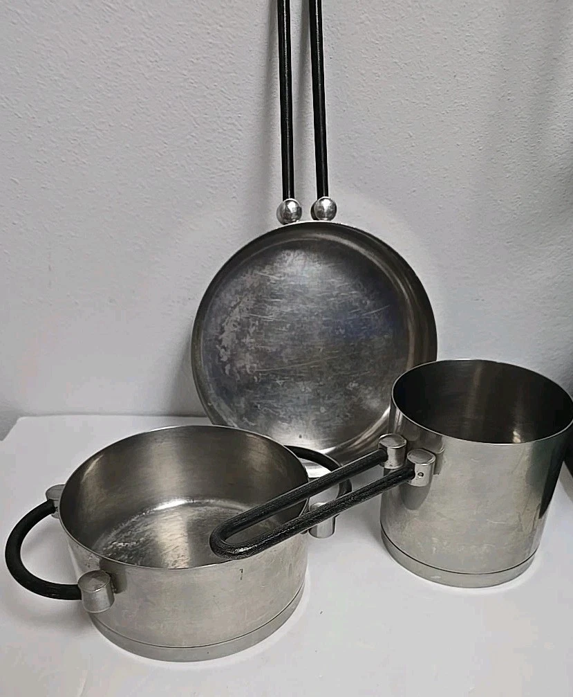 RARE! 1929 PINTI Italy Stainless Steel Pots/Pans Set of 3 Size 20-16-12 Pintinox
