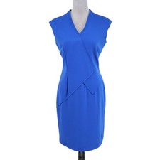 Calvin Klein Dress Womens 6 Blue Sheath Stretch Knit Back Zip Career Party