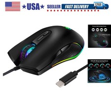 USB C Ergonomic Wired RGB Gaming Mouse - Optical with Adjustable DPI 800/1600...