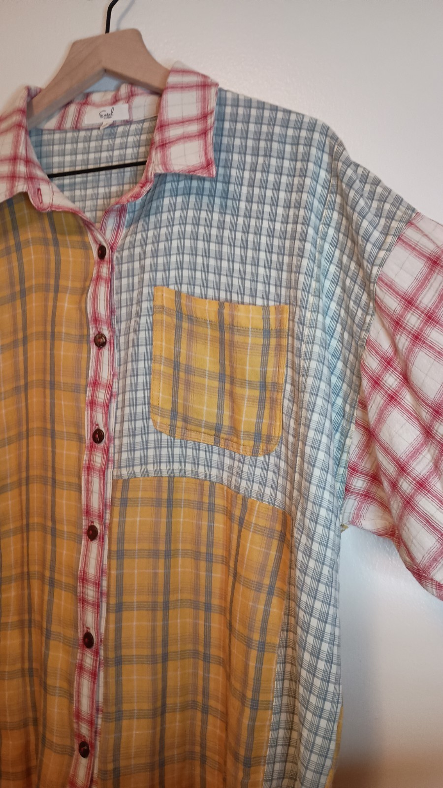 Easel Patchwork Plaid Button Down Boho Oversized … - image 4