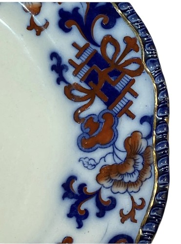 1897 English Royal Doulton Flow Cobalt Blue & Red Floral With Gold Trim Plate - Picture 5 of 12