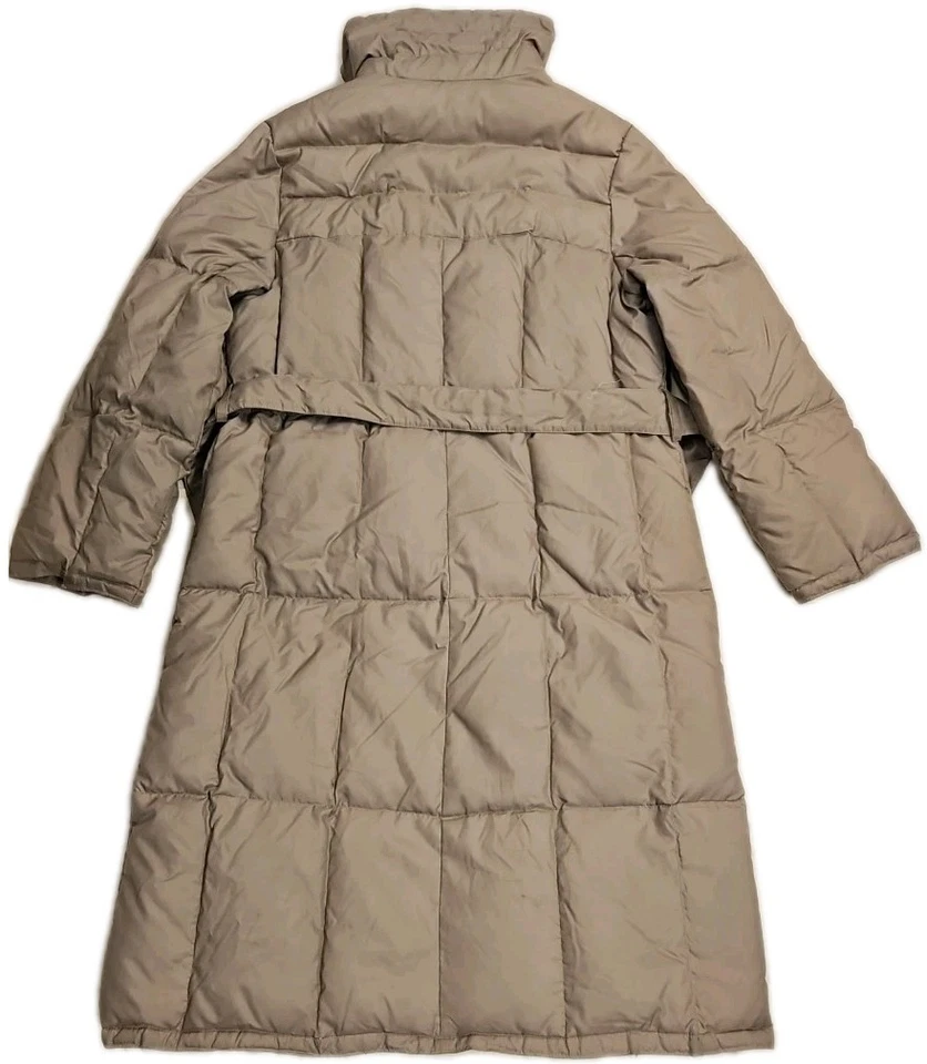 Vtg 90s Puffer Down Jacket Long Womens Sz 12 Belted Lightweight Taupe - Image 2 of 4