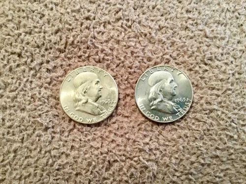 BU Franklin 1963 P D Silver Half Dollars 50C 90% Silver LOT of 2               a