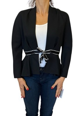 Vionnet Paris Women's 40 US 4 Black  Peplum Jacket Blazer Satin Waist  Ties NWT