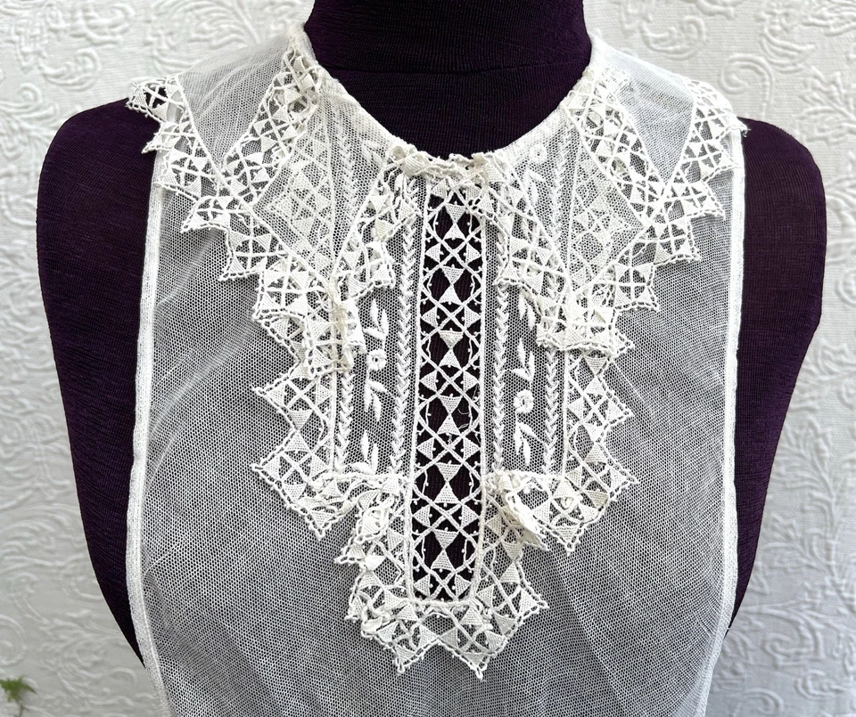 古董 Reticella Jabot Dickey 蕾丝领网 Vestee Chemisette 领插入 — 第 2/4 张图片