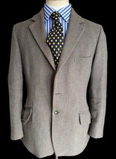 Bespoke Men’s Heavy Hacking Tweed Jacket Blazer 40S Green Herringbone