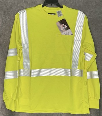Bulwark FR Hi Vis Yellow Mens Medium Flame Resistant Reflective Long Sl Shirt