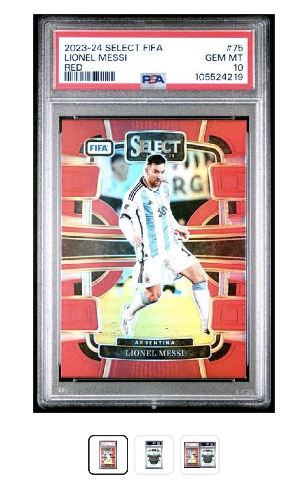 Lionel Messi Argentina True Red Prizm PSA 10 2024 Panini Select FIFA Terrace